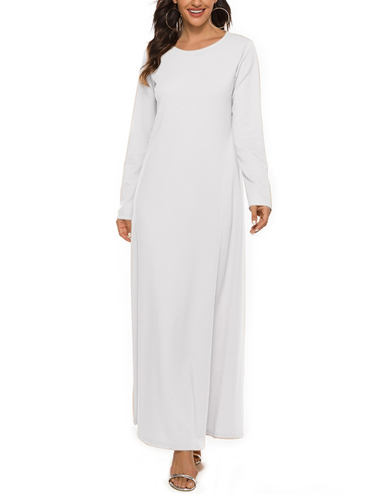 Us Long Sleeve Muslim Prayer Long Robes Solid Color Malaysia Casual Middle East