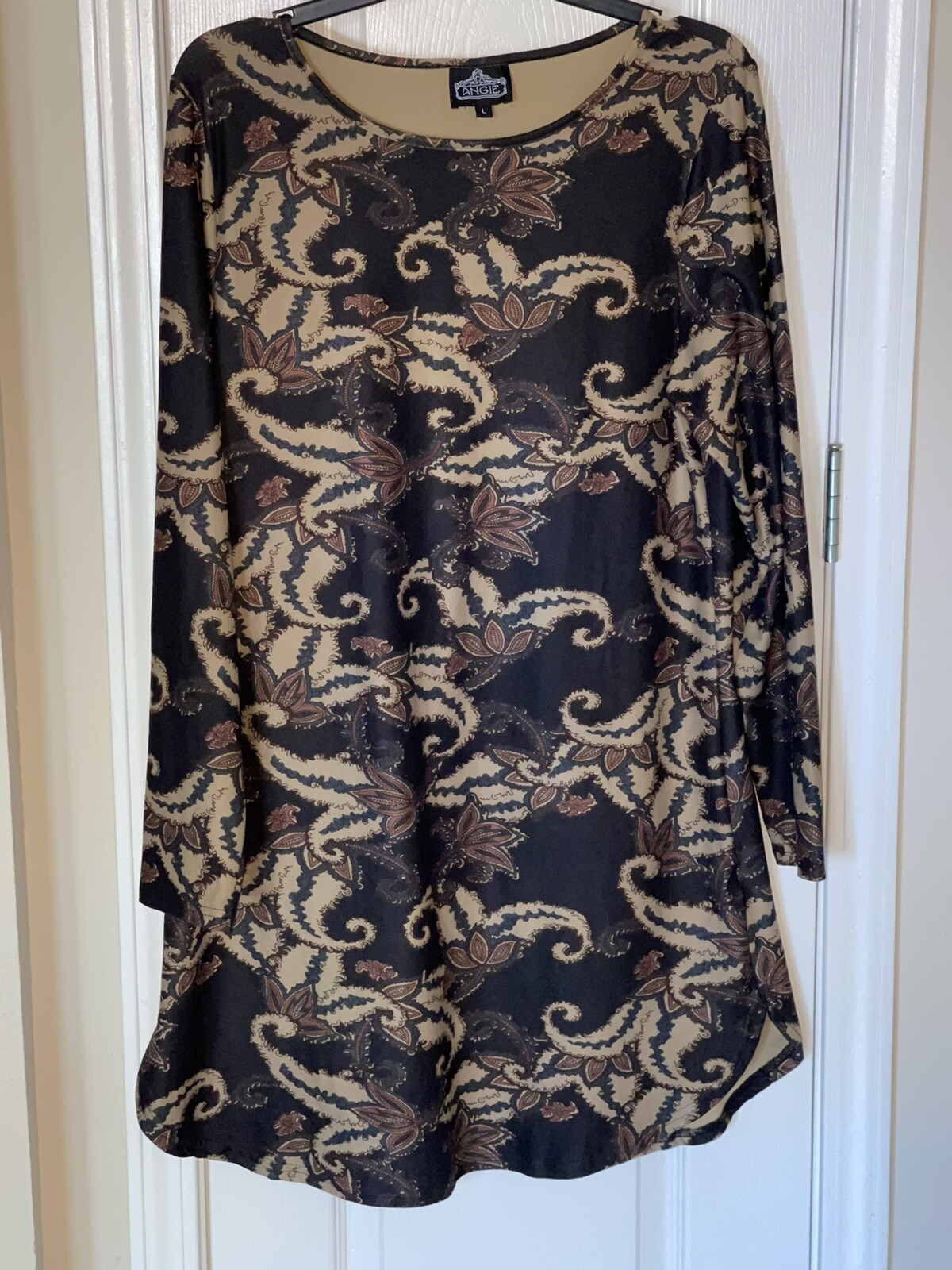 Angie Women’s Large Blacks And Browns Grays Tans Multicolor Casual Floral Dress