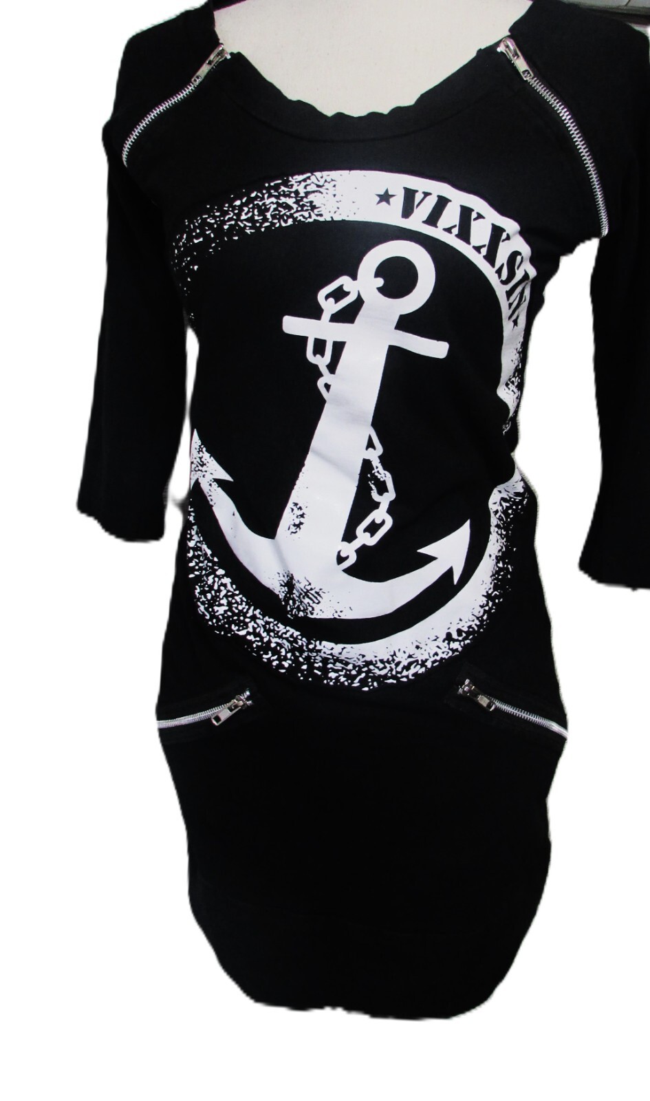 Vixxsin Black Dress S Anchor Zippers Gothabilly Rockabilly Nautical Punk Indie