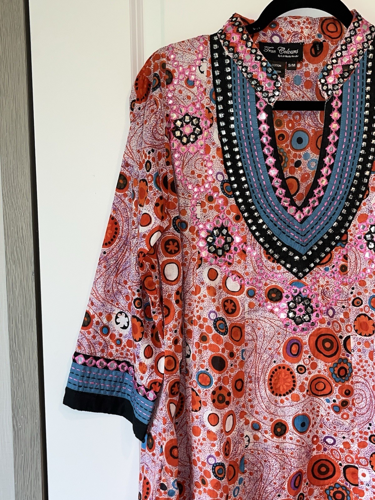 True Colours by La Moda Hindu Multi Color Shirt Dress Size S/M 100% Cotton KK105