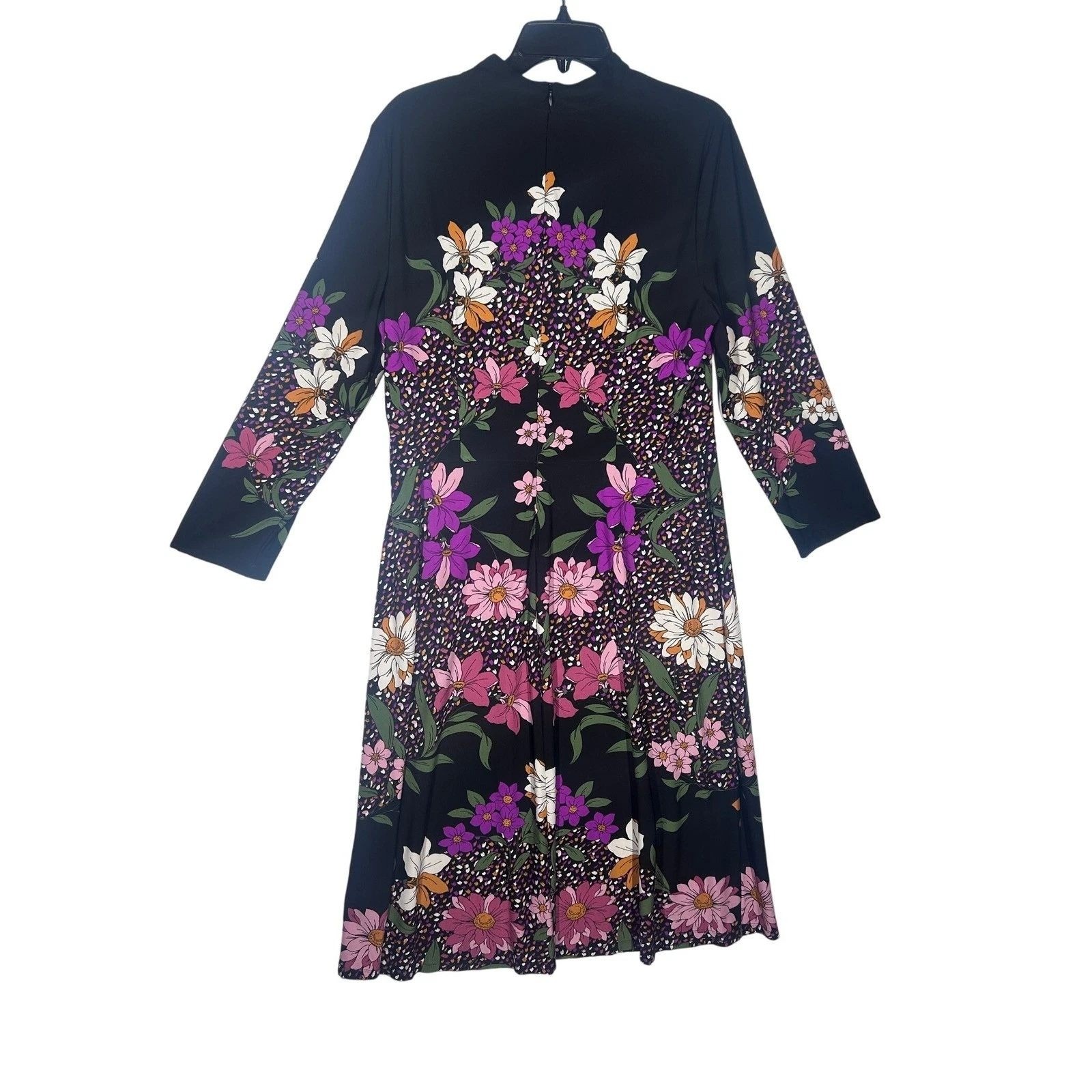 London Style Collection Womens Floral Mock Neck Midi Dress Black Blush Sz 16 NWT