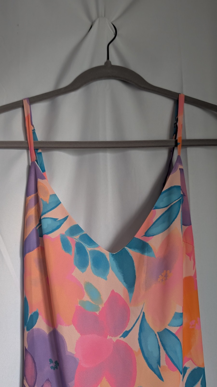 Cupshe Sakura Cream Pink Orange Multicolor Floral Midi Slip Dress Crossback M