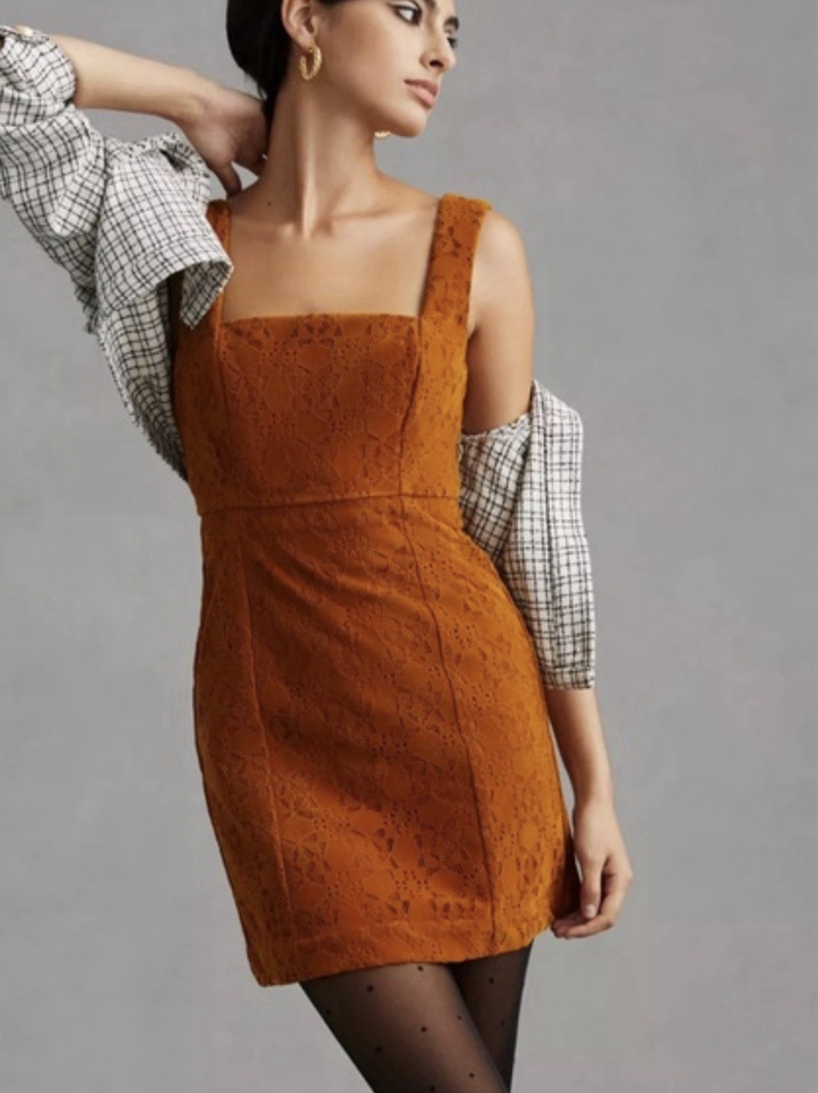 Anthropologie Brown Eyelet Lace Square Neck Sleeveless dress 4