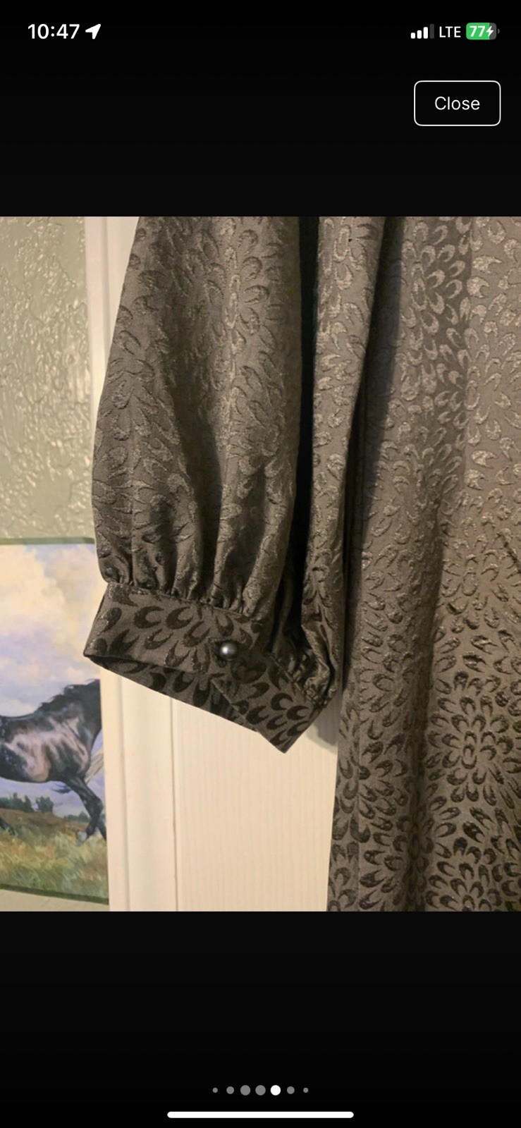 Juicy Couture Gray Floral Jacquard Shift Dress Balloon 3/4 Sleeve M Knee