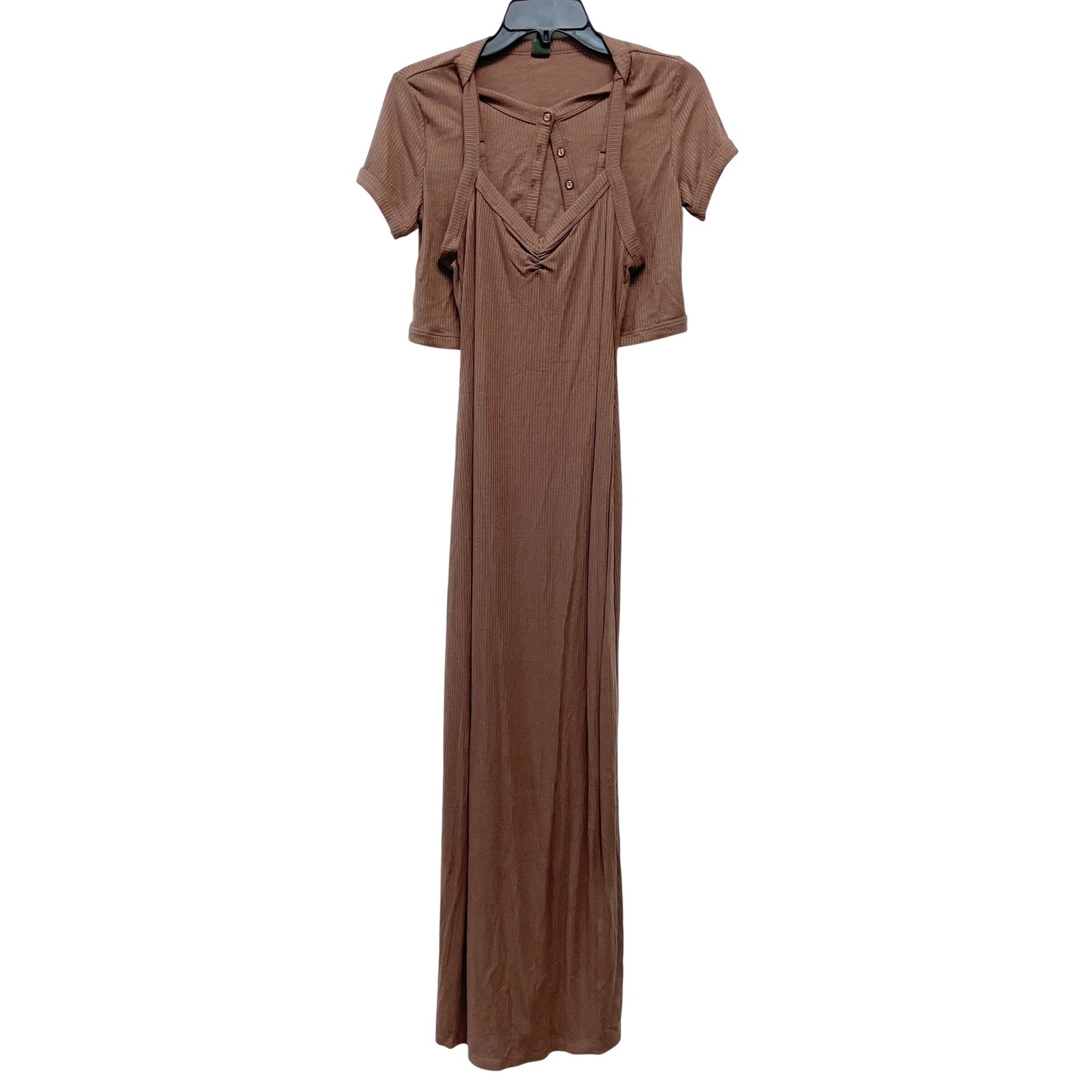 Wild Fable Women’s Brown Ribbed 2pc Maxi Dress and Cardigan Set Size XS