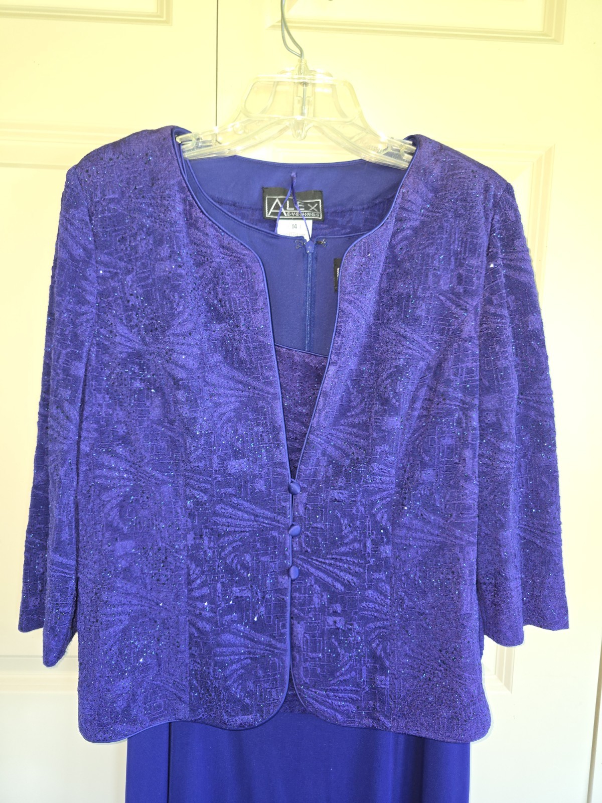 Alex Evenings Tea-Length Sparkle Jacket Chiffon Dress Size 14
