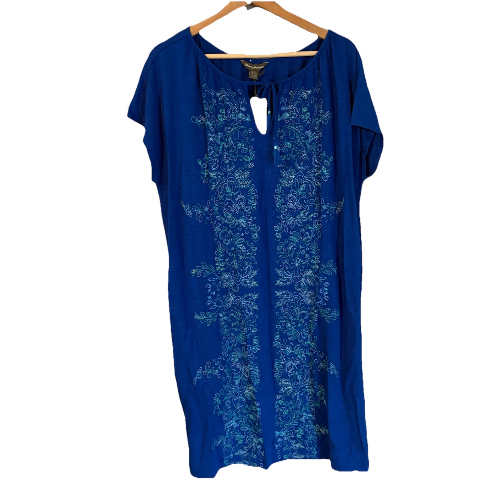 Tommy Bahama Women Blue Vines Of Vothonos Dress Size L Embroidered New