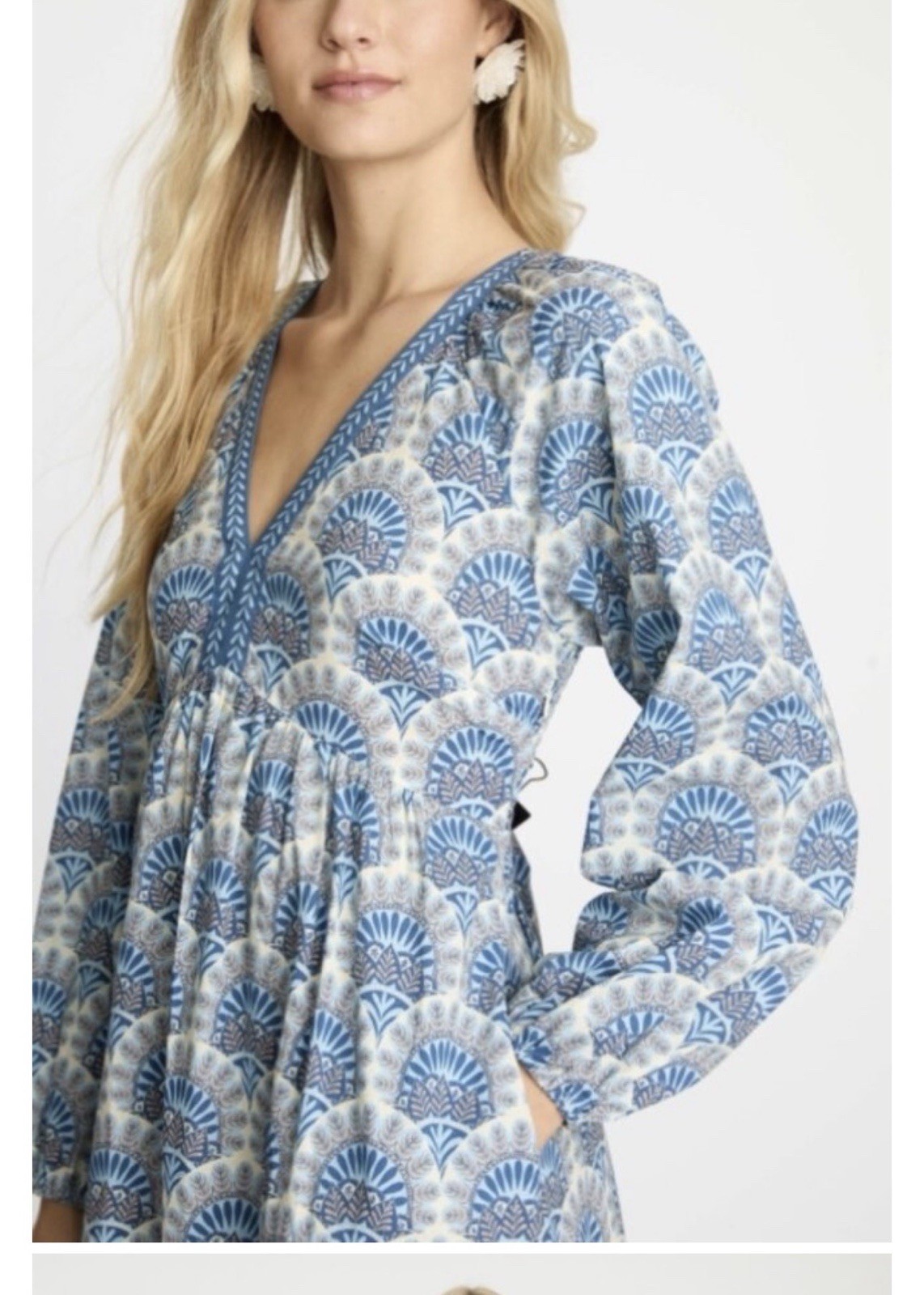Caballero Collection Mindy Dress Boho Deco Blue Gray Smocked Maxi Size Medium M