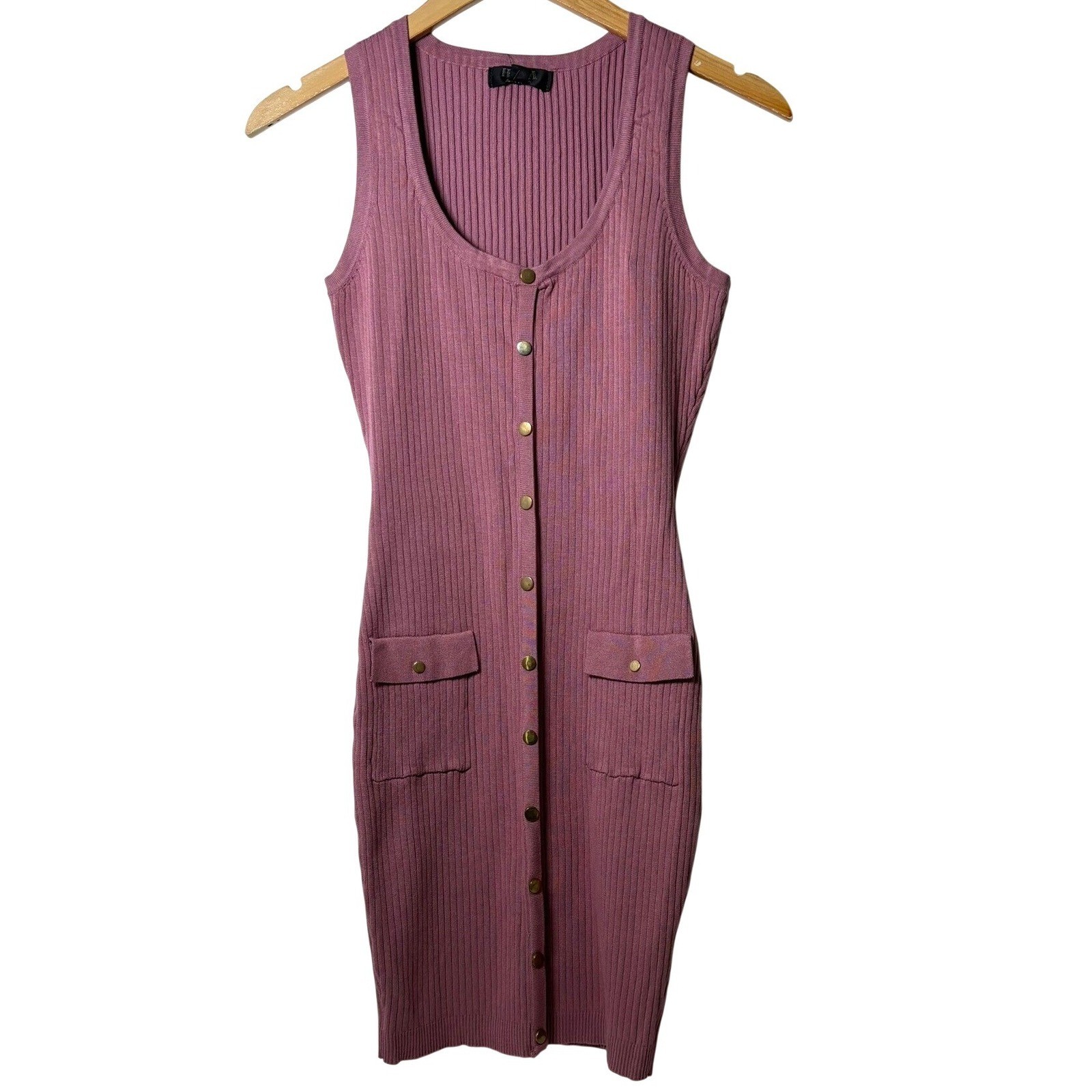 *NWT* Hera Collection Ribbed Knit Button Down Dress Women Large Mauve Pink