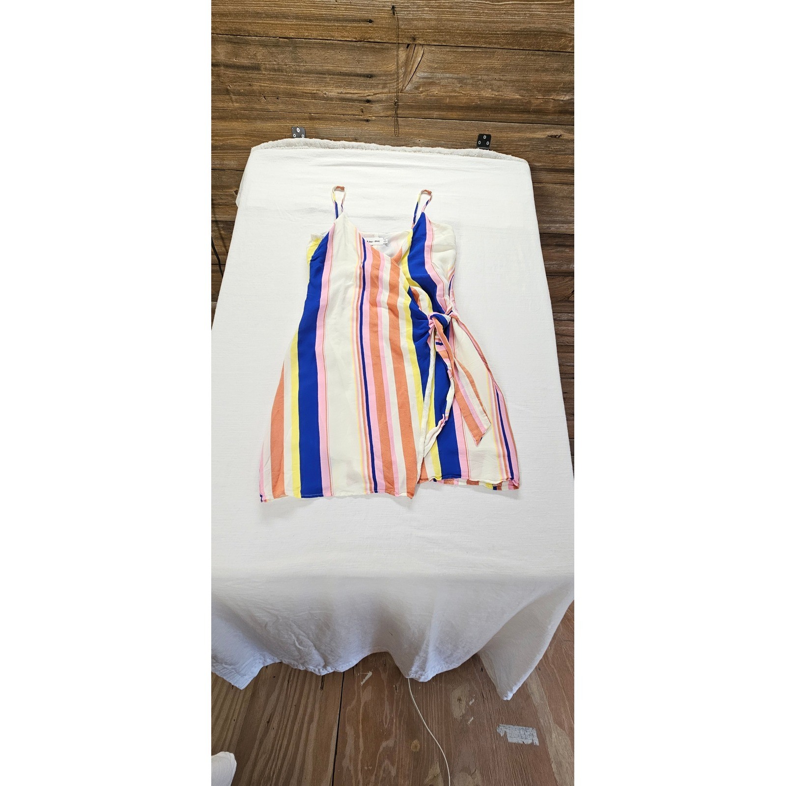 Line + Dot Multi Color Vertical Stripe Wrap Mini Dress LD3928A Small