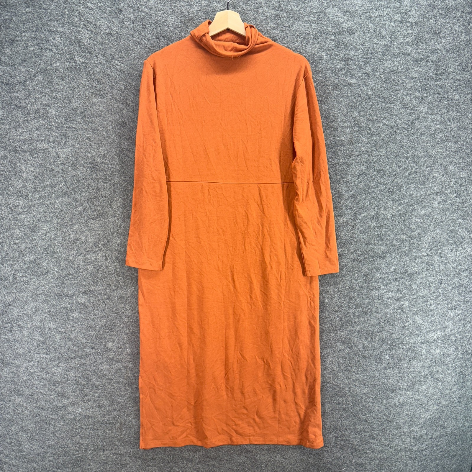Unbranded Dress Women M Orange Shift Midi Turtleneck Long Sleeve Rayon