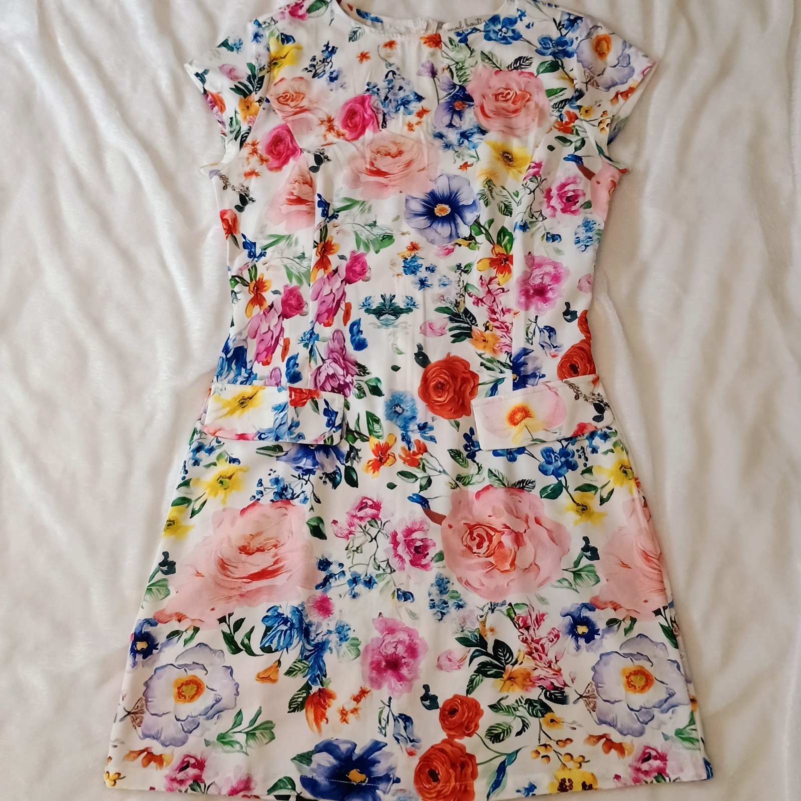 Mod Boutique Colorful Flower Mini Shift Dress Small Unique Boho Chic Spring