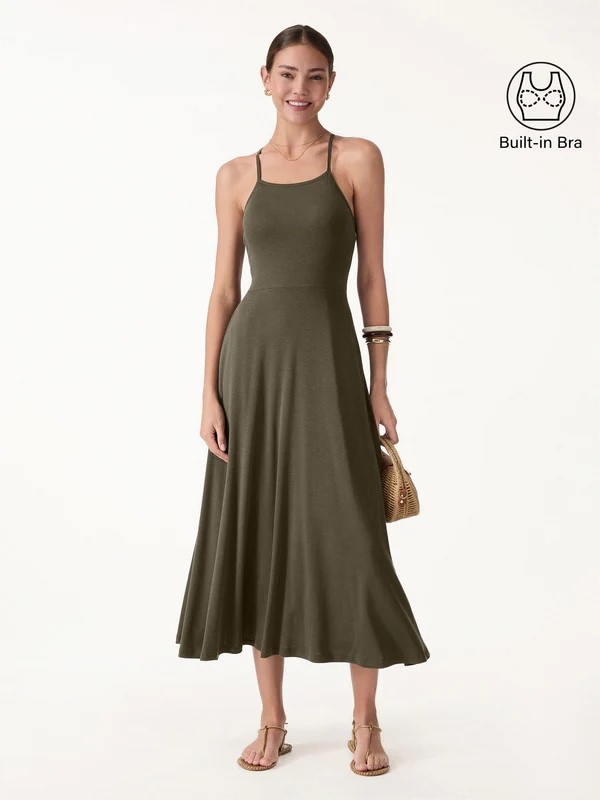 OGL Move Olive Dress Spaghetti Straps and Built In Bra Size Medium NWT