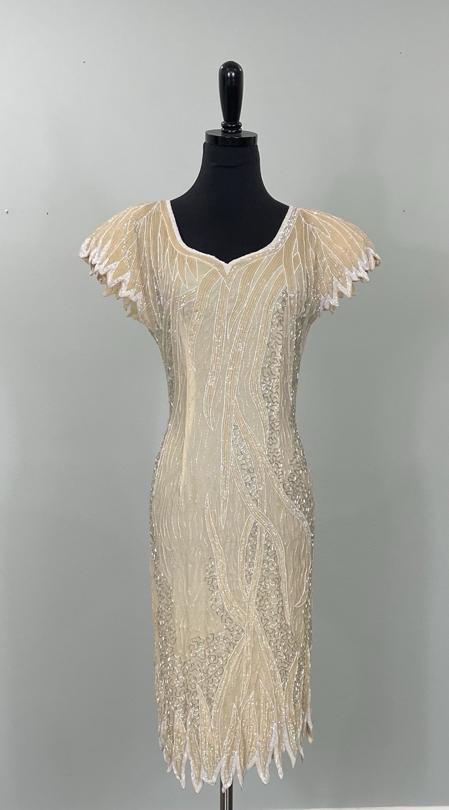 Peachy Nude Beaded Dress w/Exaggerated Sleeve By Nagpal – XS/S – 36 Bust