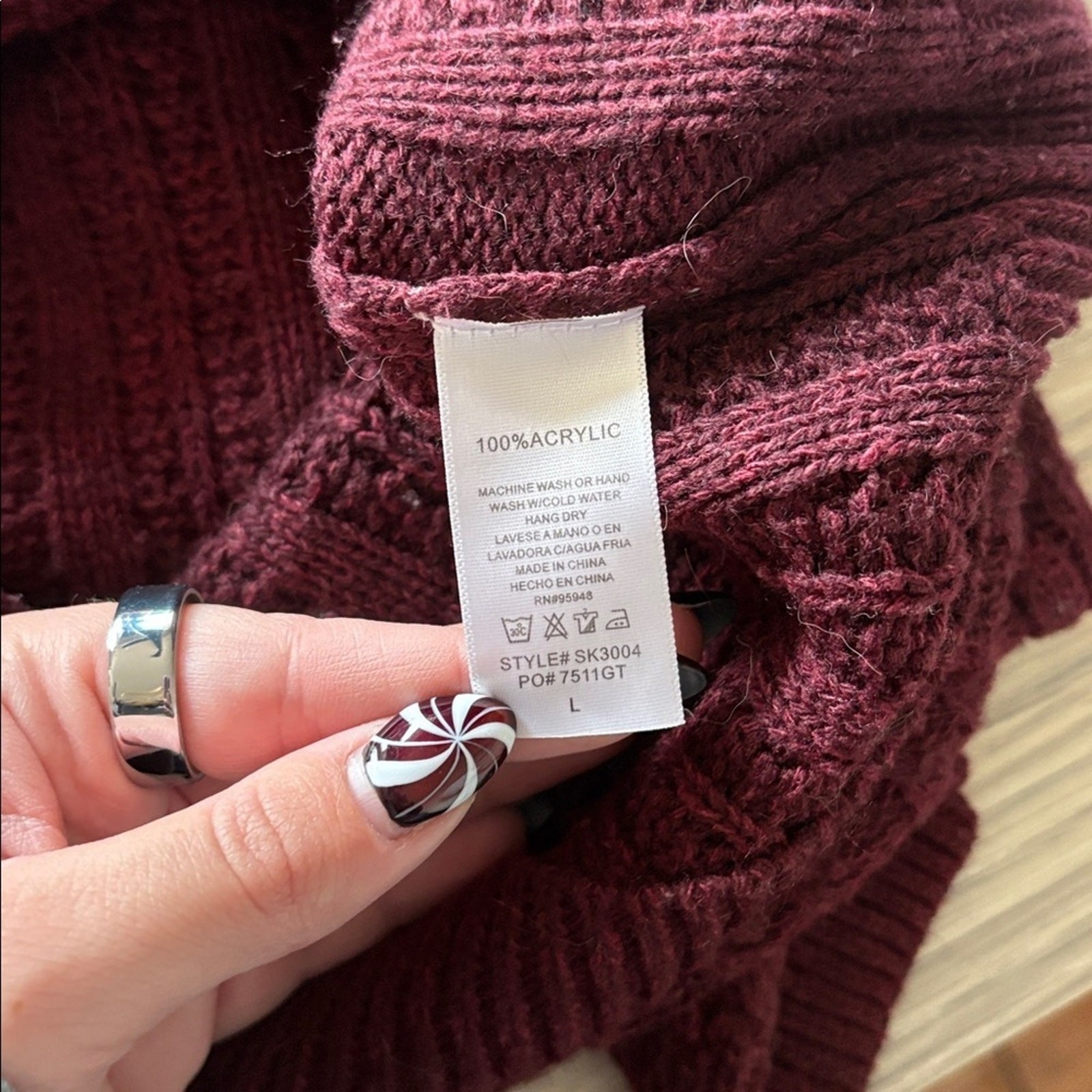 Windsor Burgundy Cable Knit Open Back Sweater Dress Size L