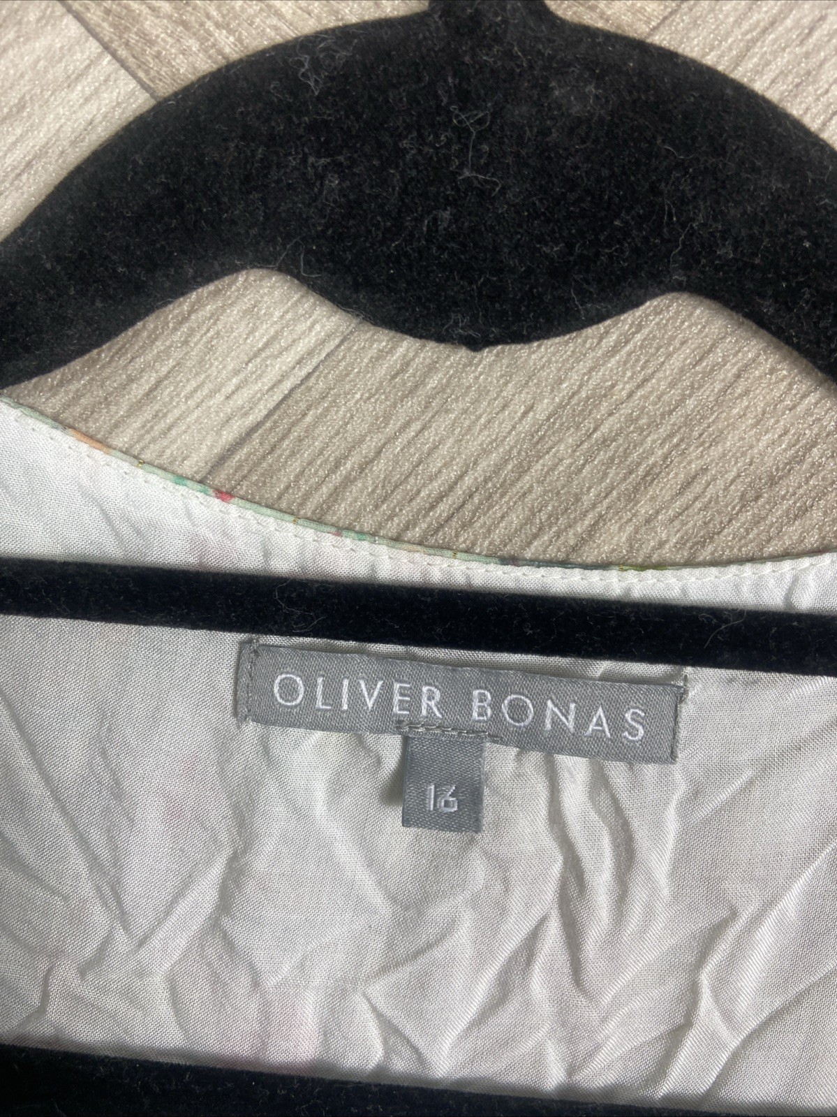 Oliver Bonas Sheer Floaty Leaf Print Midi Dress Ruffle Metallic Detail Size 16