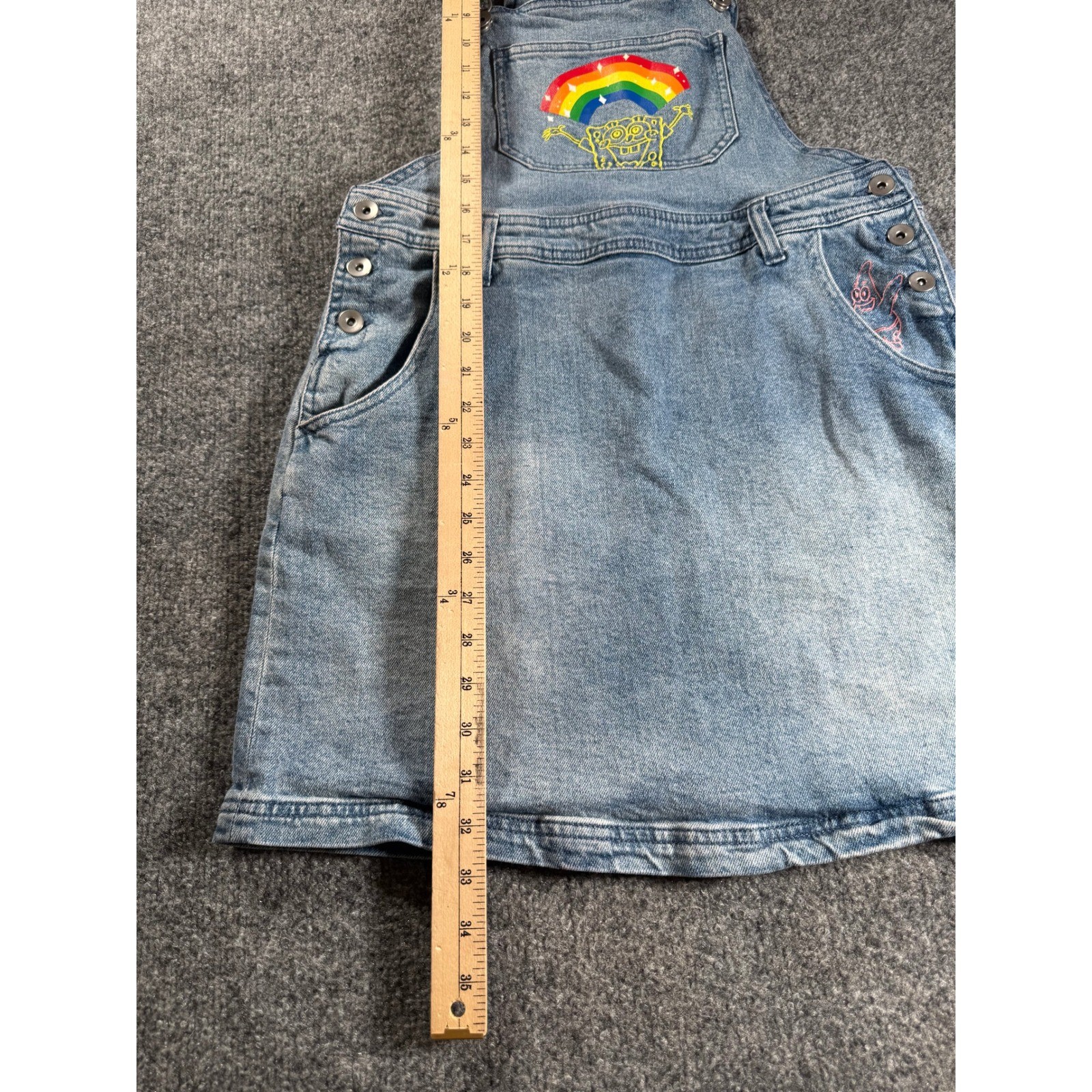 SpongeBob SquarePants Rainbow Denim Overall Dress Womens Medium Light Wash Blue