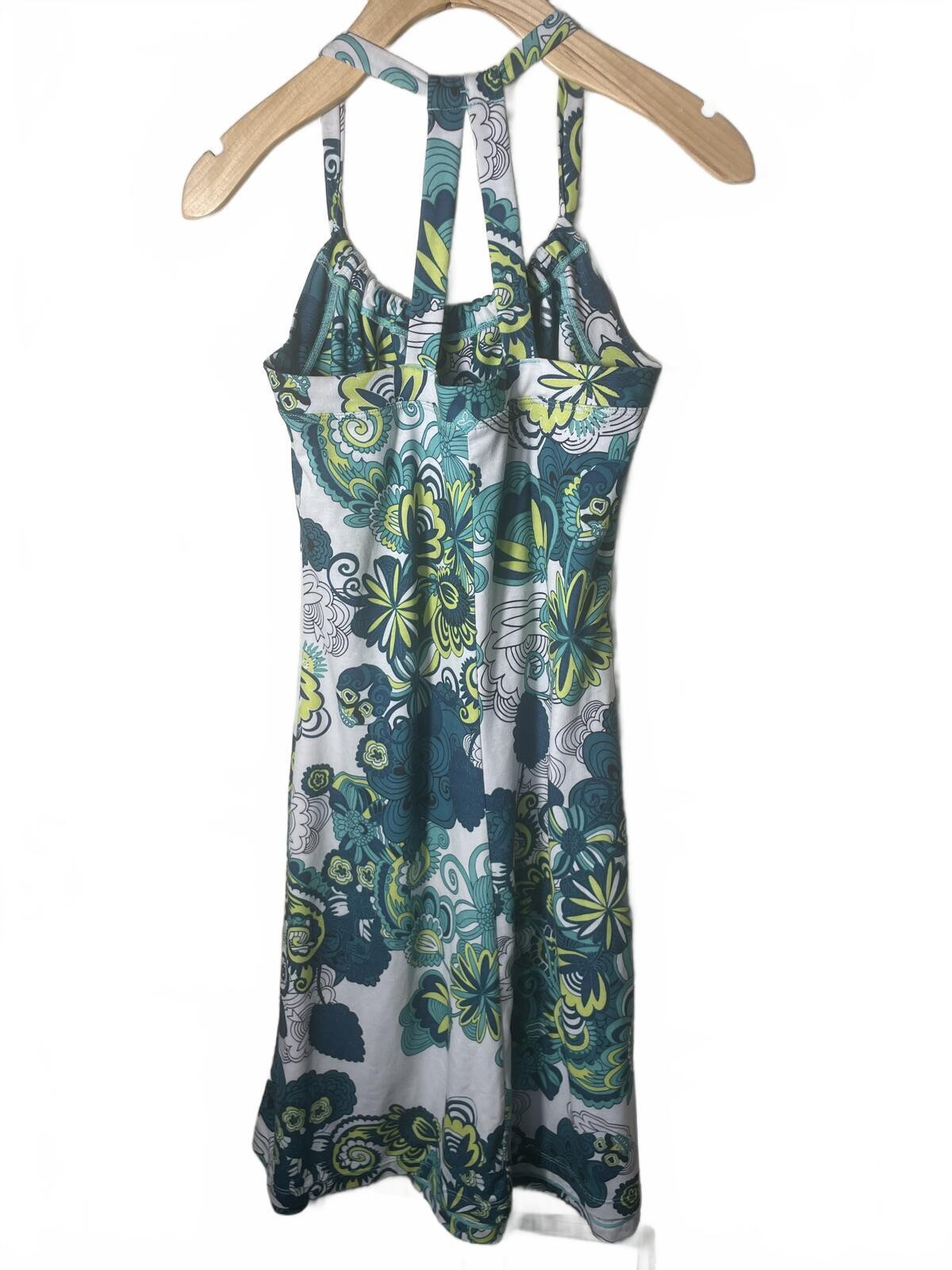 Prana Breathe Floral Skull Halter Midi Dress Women’s Small Blue Green Summer