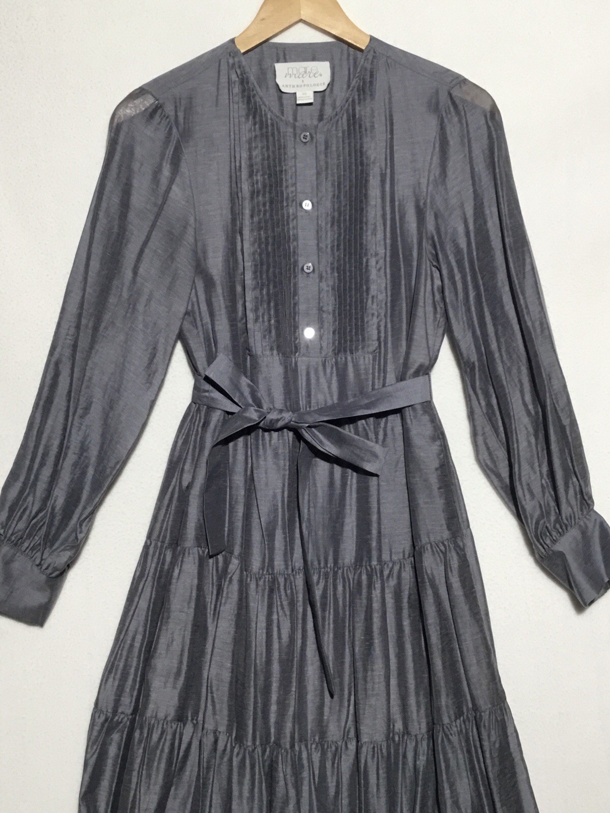 Anthropologie Mare Mare Agosta Tiered Maxi Dress XS Slate Blue Gray Linen Blend