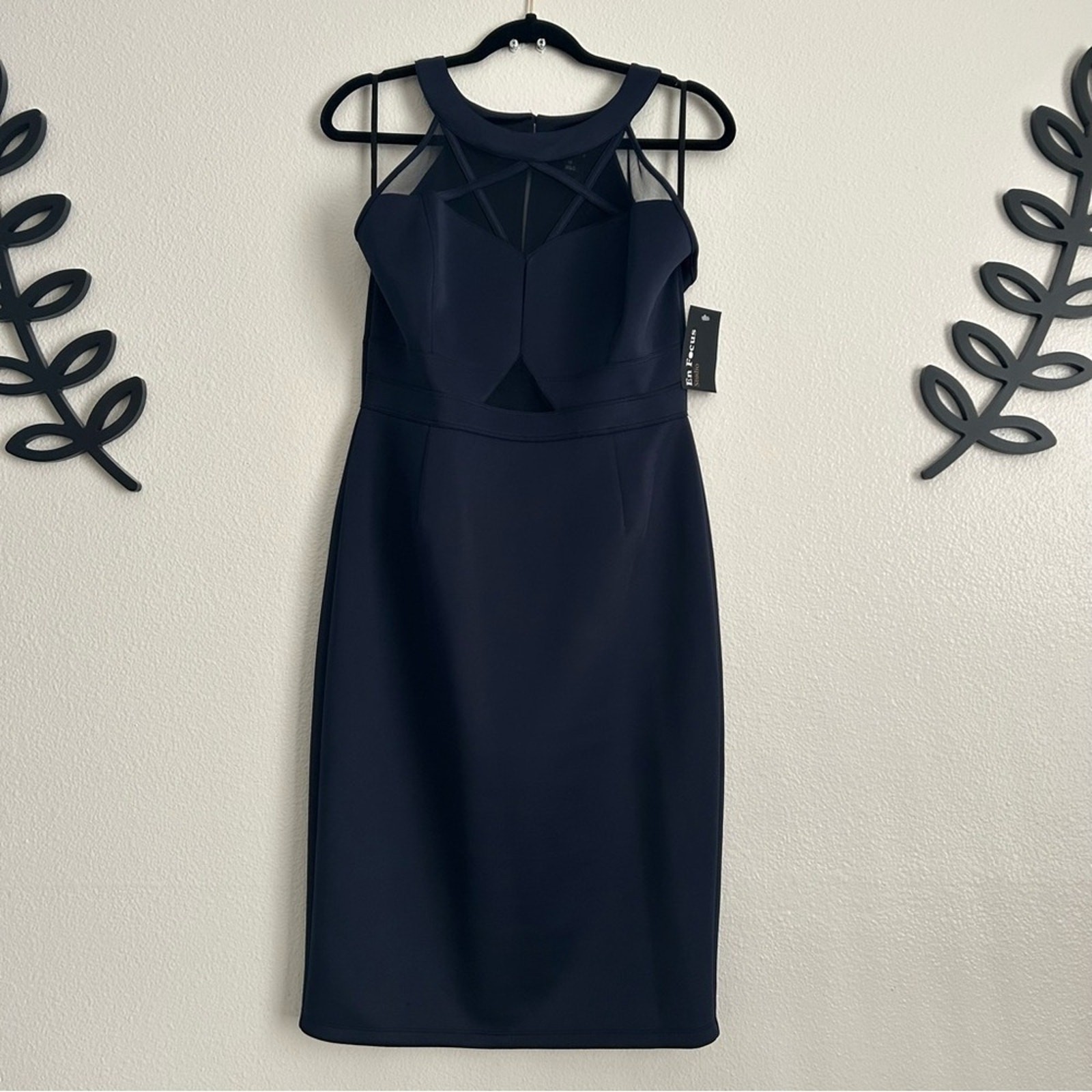 Enfocus Studio Blue Halter Sheath Midi Dress Size 12