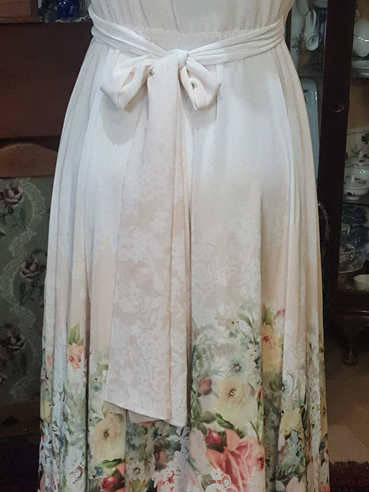 Michal Negrin Great Wrap White Dress Floral Pattern With Slip- Size “M”