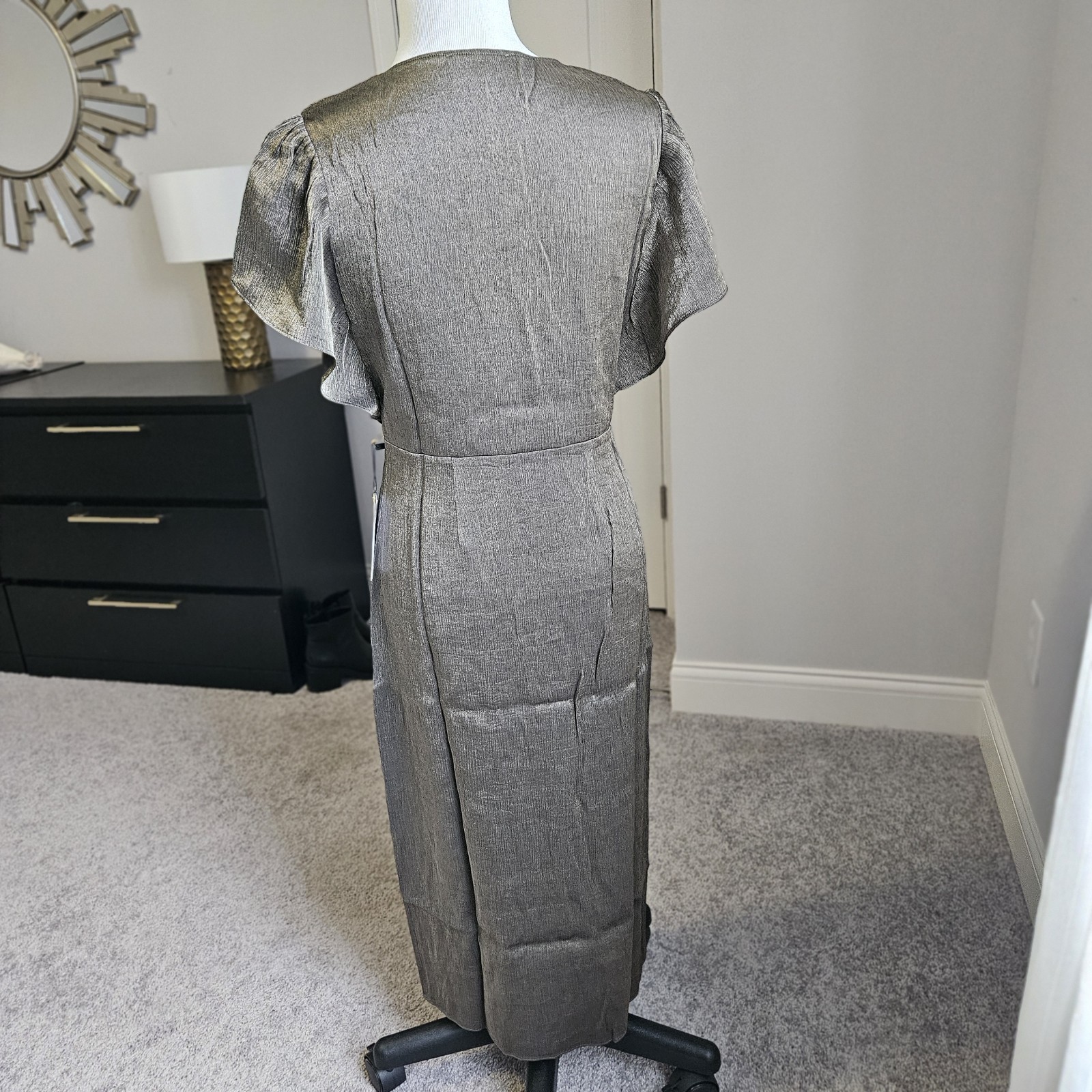 Nation LTD Pamela Flutter Sleeve Spliced Midi Midi Dress Graphite Foil Size S