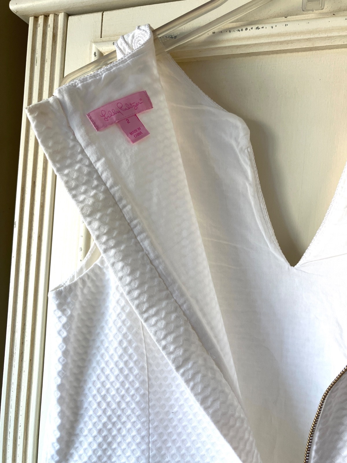Lilly Pulitzer White Cotton Pique Shift Dress Embroidered Neck Sz2 Very Good Con