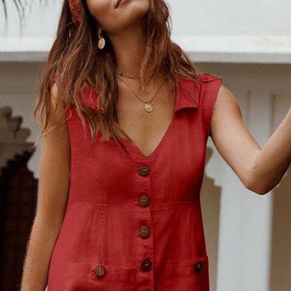Womens Sleeveless Button Down Midi Shirt Dress Ladies Summer Holiday Sundress