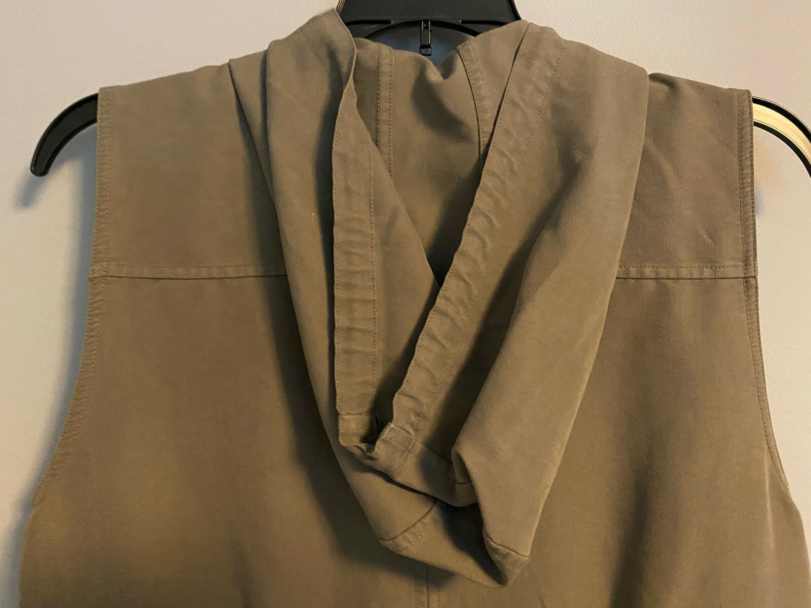 Womens HSZ Studio Sleeveless Shift Dress, Olive, Hooded, 1/2 Zip, Pockets, Small