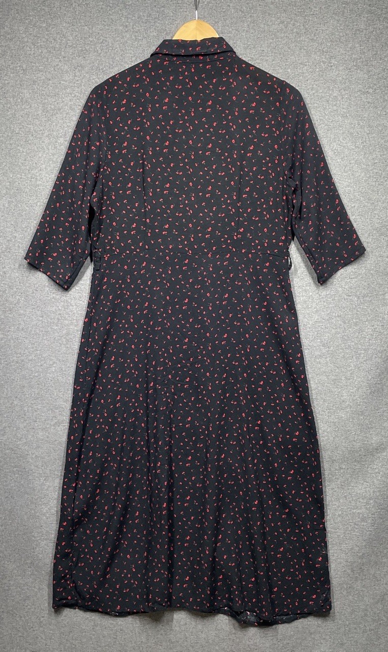 Onfire Midi Dress Half Sleeve Floaty Floral Black Ditsy Tea Dress Women’s Uk10