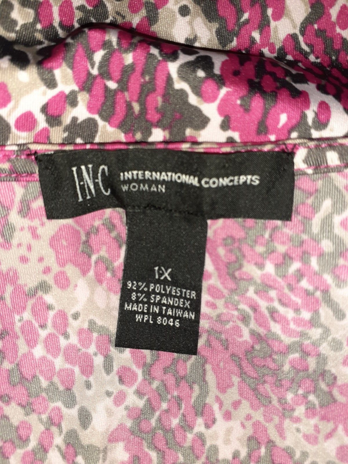 INC International Concepts Plus Size 1X A-Line Dress Pink Grey Animal Print