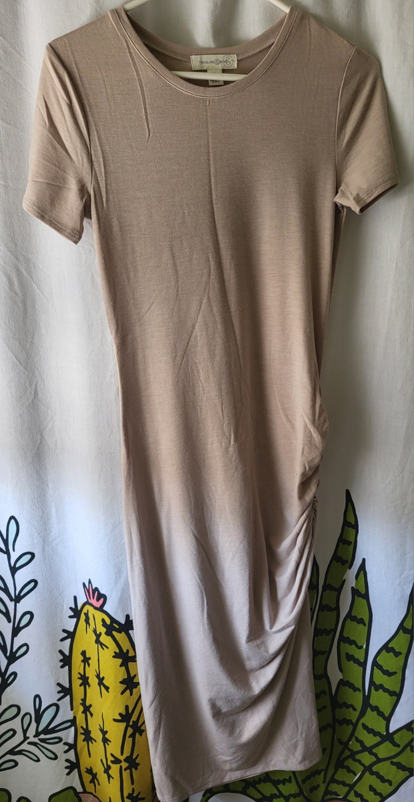 Treasure & Bond Bodycon T-shirt Dress Midi Stretch Side Ruching XS