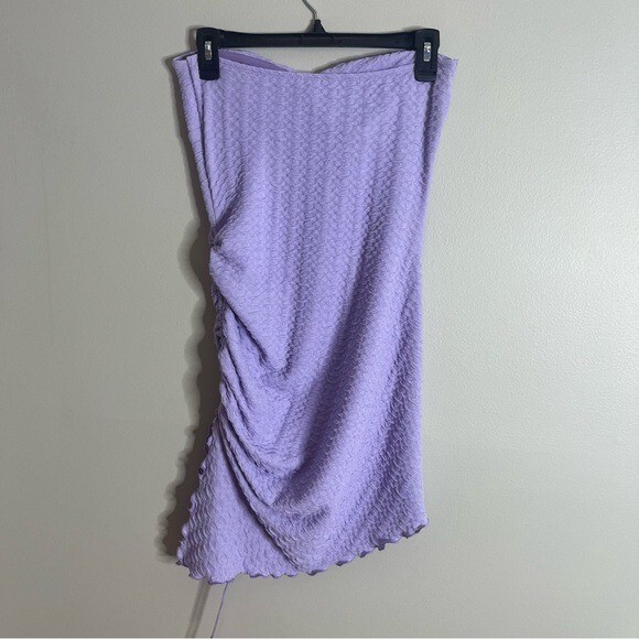 Shein NEW Size Medium Lavender Purple Strapless Ruched Lettuce Hem Dress AG1