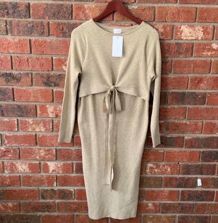Isabel by Ingrid & Isabel Size Small Maternity Sweater Dress Taupe Tan NWT