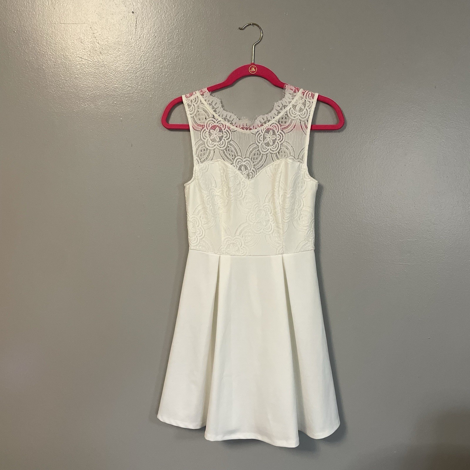 francesca’s White Lace Sleeveless Zip A-Line Dress Short Size S Bridal Shower