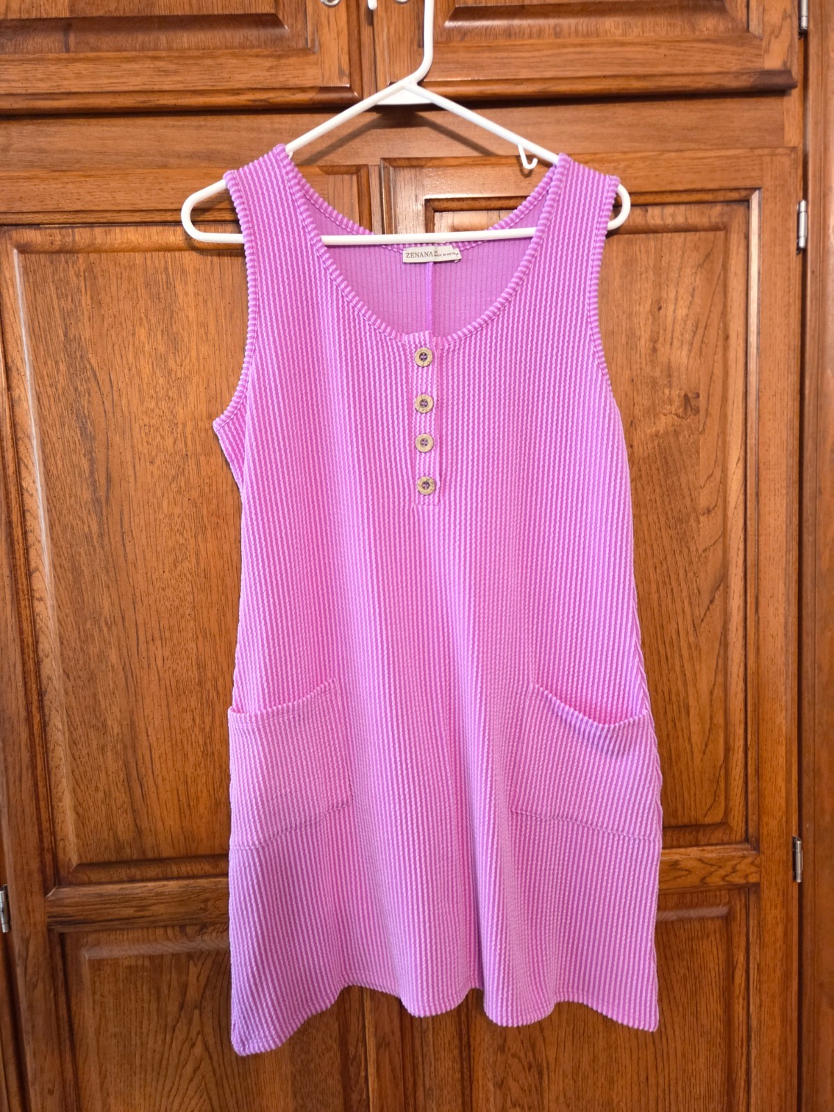 NWOT Zenana Size M Fushia Raised Rib Ribbed Knit Short Dress w/Pockets Fitted
