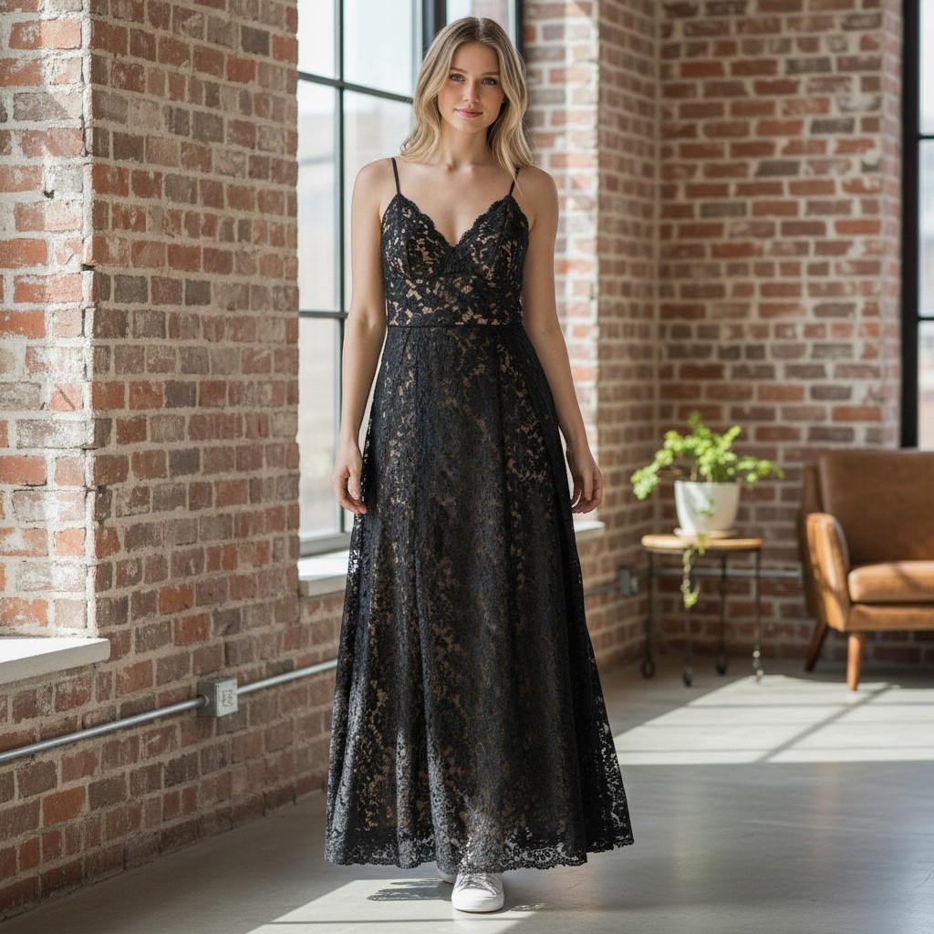 Bailey 44 Lace Maxi Dress Women 8 Black Whimsy Goth Formal Evening Gown