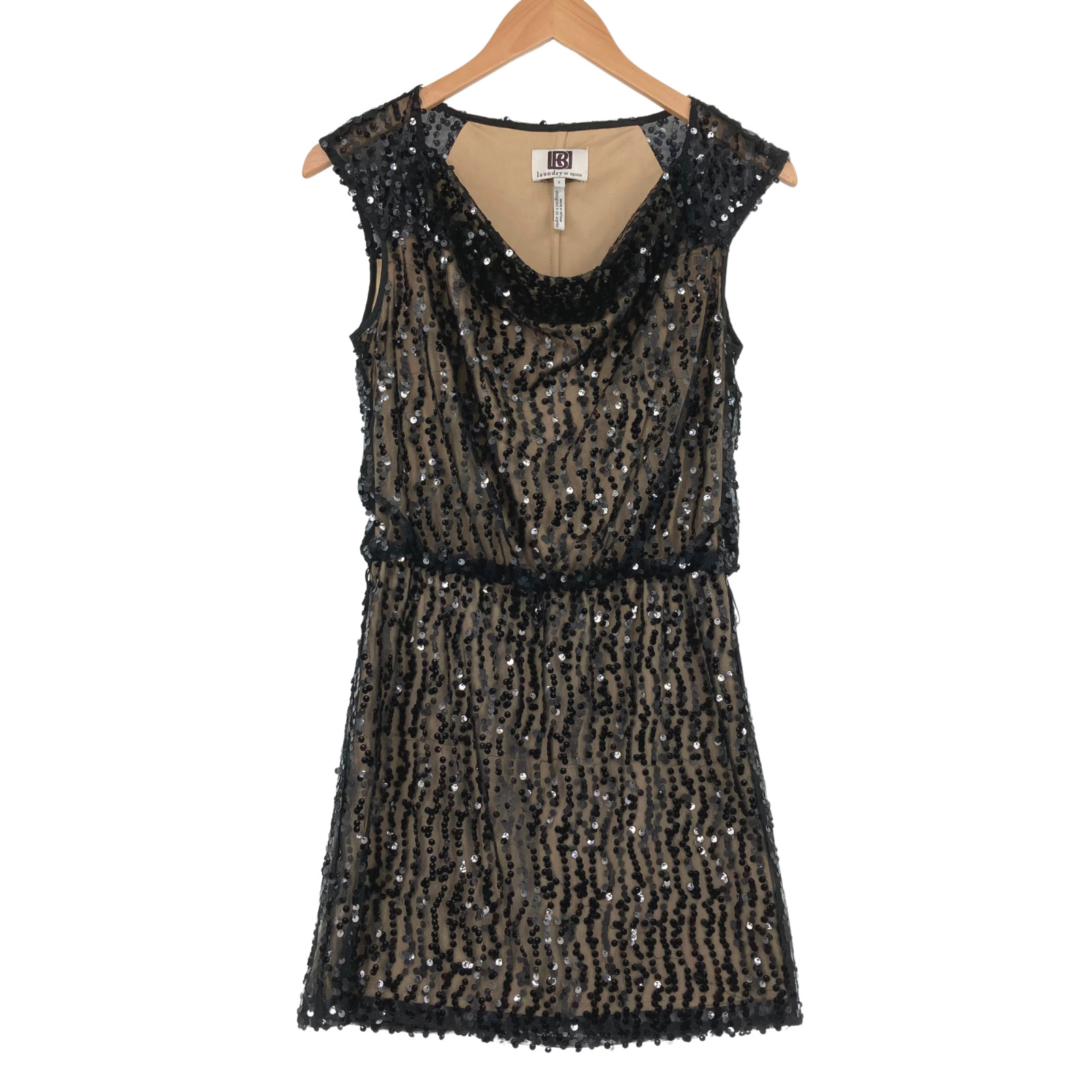 Laundry by Design Women’s Black Tan Sleeveless Sequin A-Line Sheath Dress Size 2