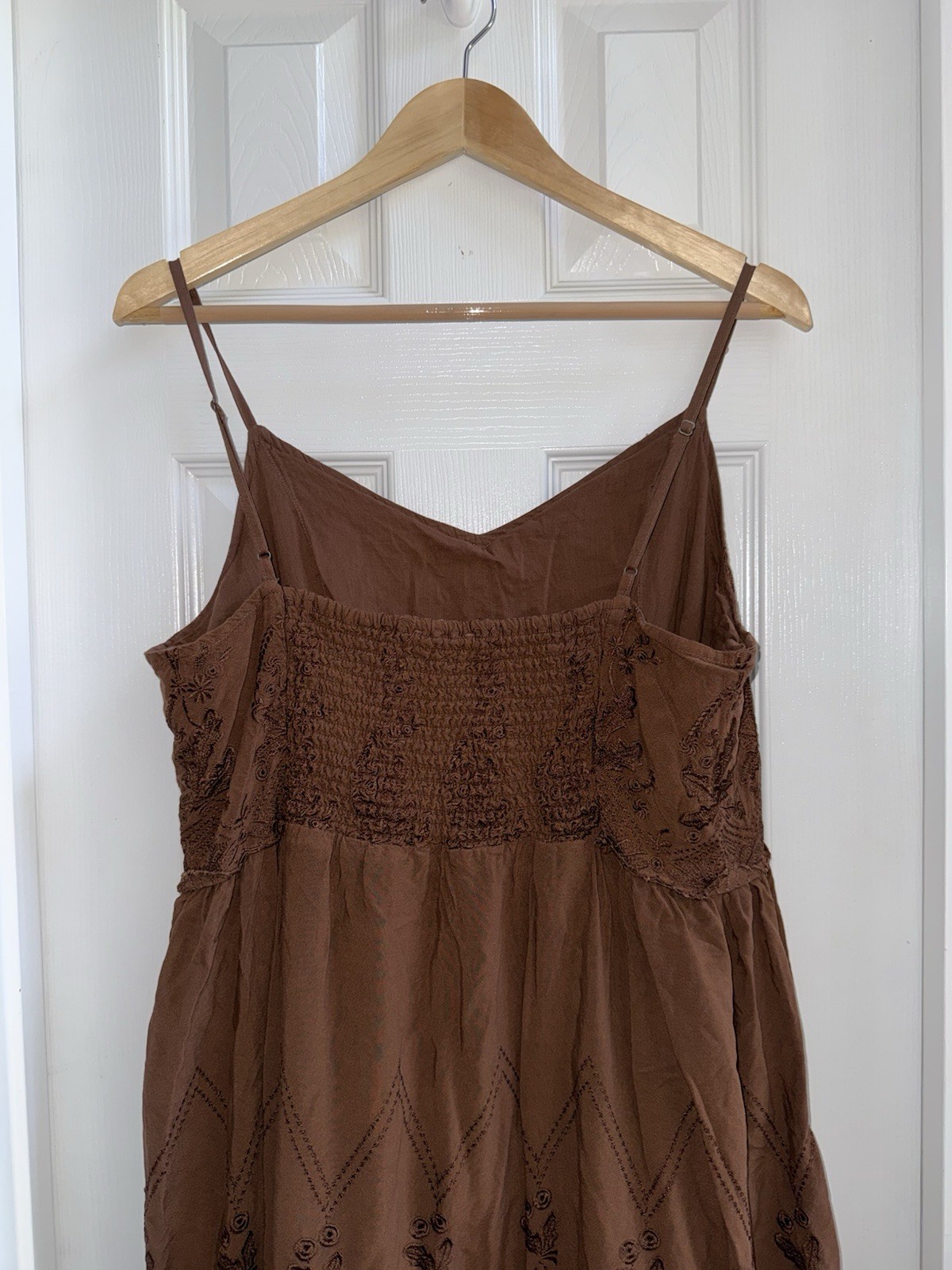 Cleo + Wolf Brina Boho Embroidered Mini Dress Scalloped Brown L Countrycore Chic