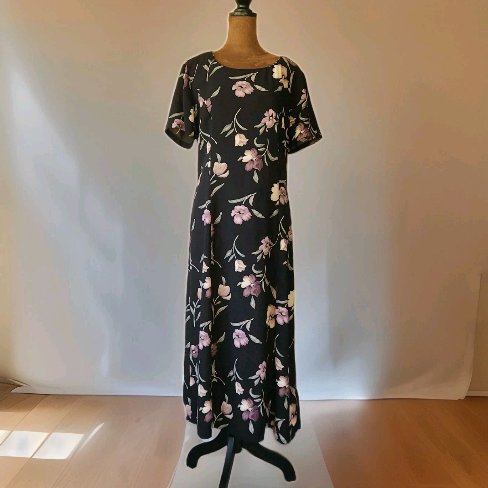 Vintage Kim Roger’s Dress 90s Floral Church Women’s Size 12 Black Long