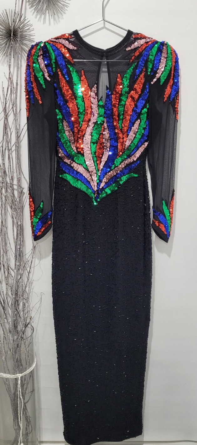 Sho Max Originals Sequin Rainbow Long Evening Party Cocktail Dress Women Size XS