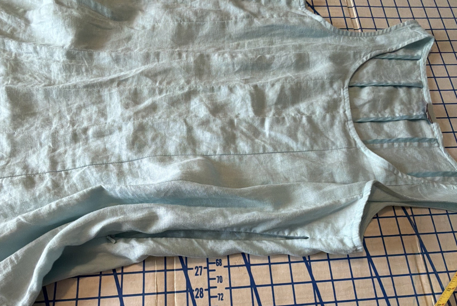 Eileen Fisher Mint Green Flare Linen Sleeveless Dress-Medium Petite
