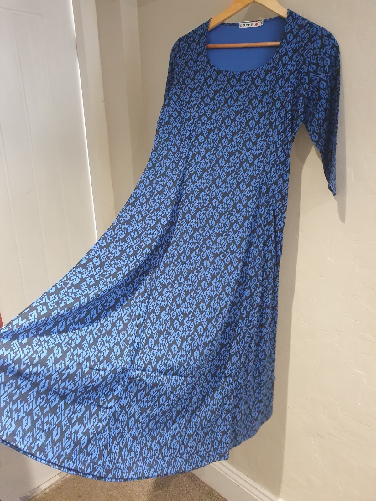 NEW PRETTY POPPY BLUEY PURPLE & BLACK A LINE JERSEY DRESS SIZE 12 COBALT