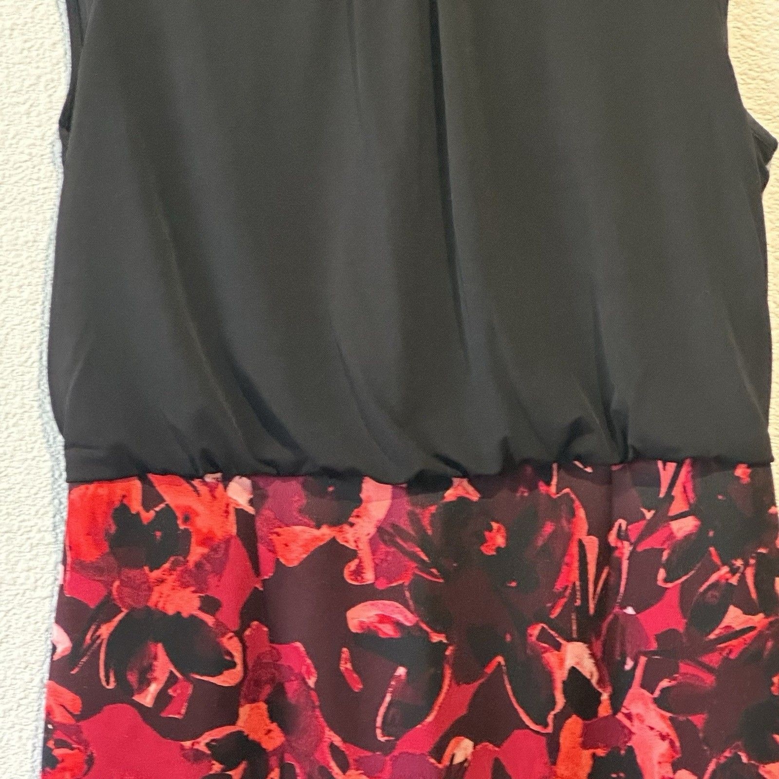 Wisp Marnie Sleeveless Sheath Midi Jersey Dress Black Pink Floral Print Size14
