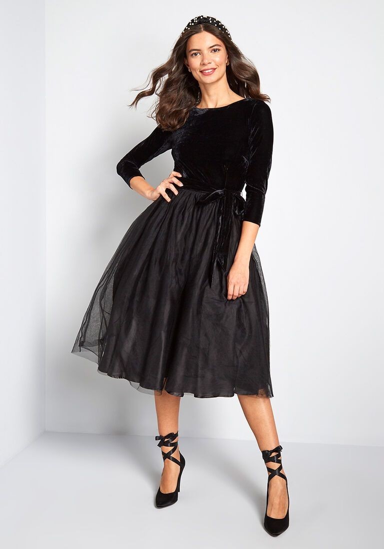 Modcloth x Collectif Gabrielle Doll Dress US 14 18 Black Velvet Tulle Whimsigoth