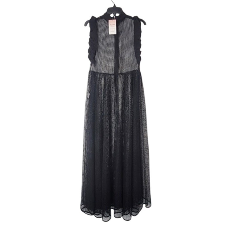Good Time USA Black See-Thru Mesh Tiered Maxi Dress Womens Large Ruffle Sleeve