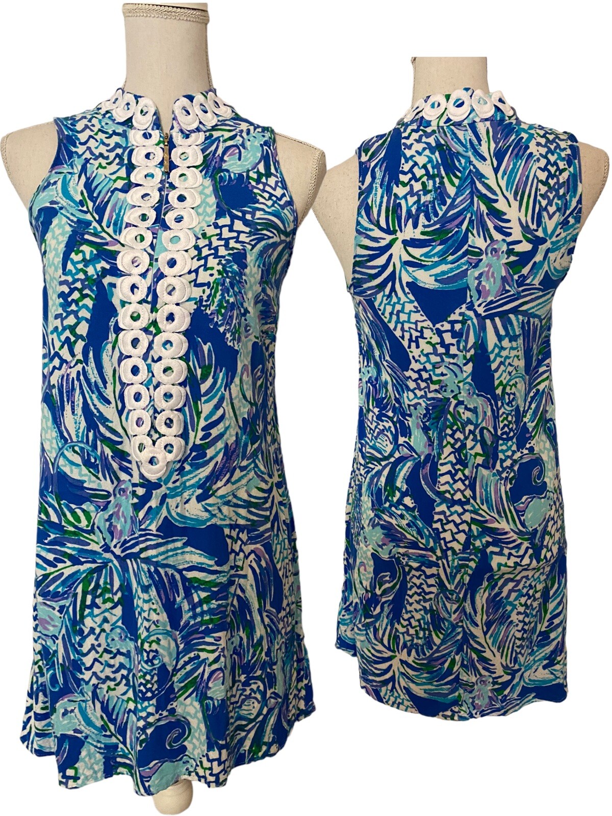 Lilly Pulitzer Jane Shift Dress 0 Blue Canopy Chaos Print Coastal Preppy 25075