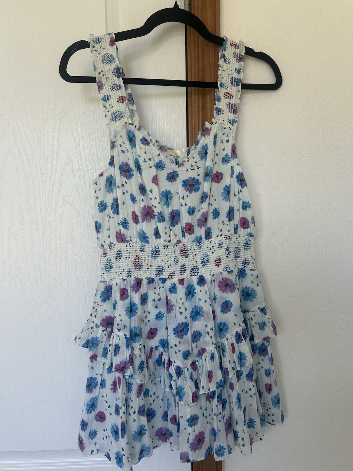 LoveShackFancy Norelli Floral Mini Dress Smocked Ruffle Sleeveless Size S