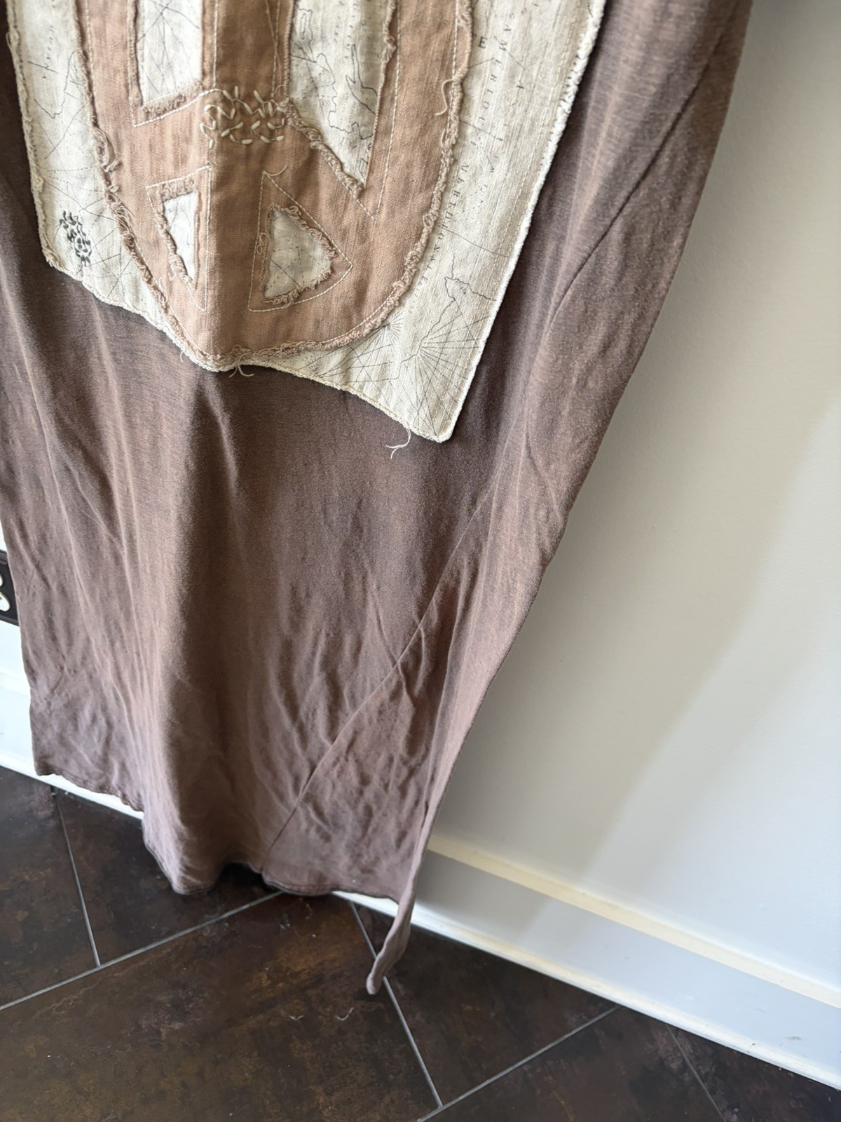 Jaded Gypsy Long Maxi Peace Tee Dress Womens OS Washed Tan Short Sleeve Tattered