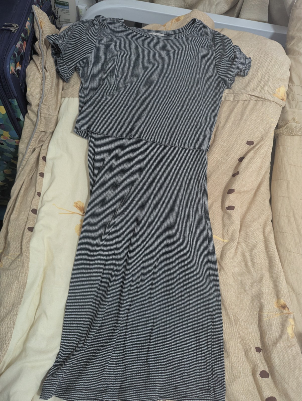 Excellent Motherhood Maternity Nursing Dress Large Business Grey Short Sleeve